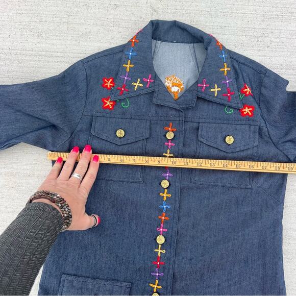 60s Handmade Embroidered Daisy Chain Mushy Mod MCM Selvedge Denim Shirt Jacket - Picture 5 of 8